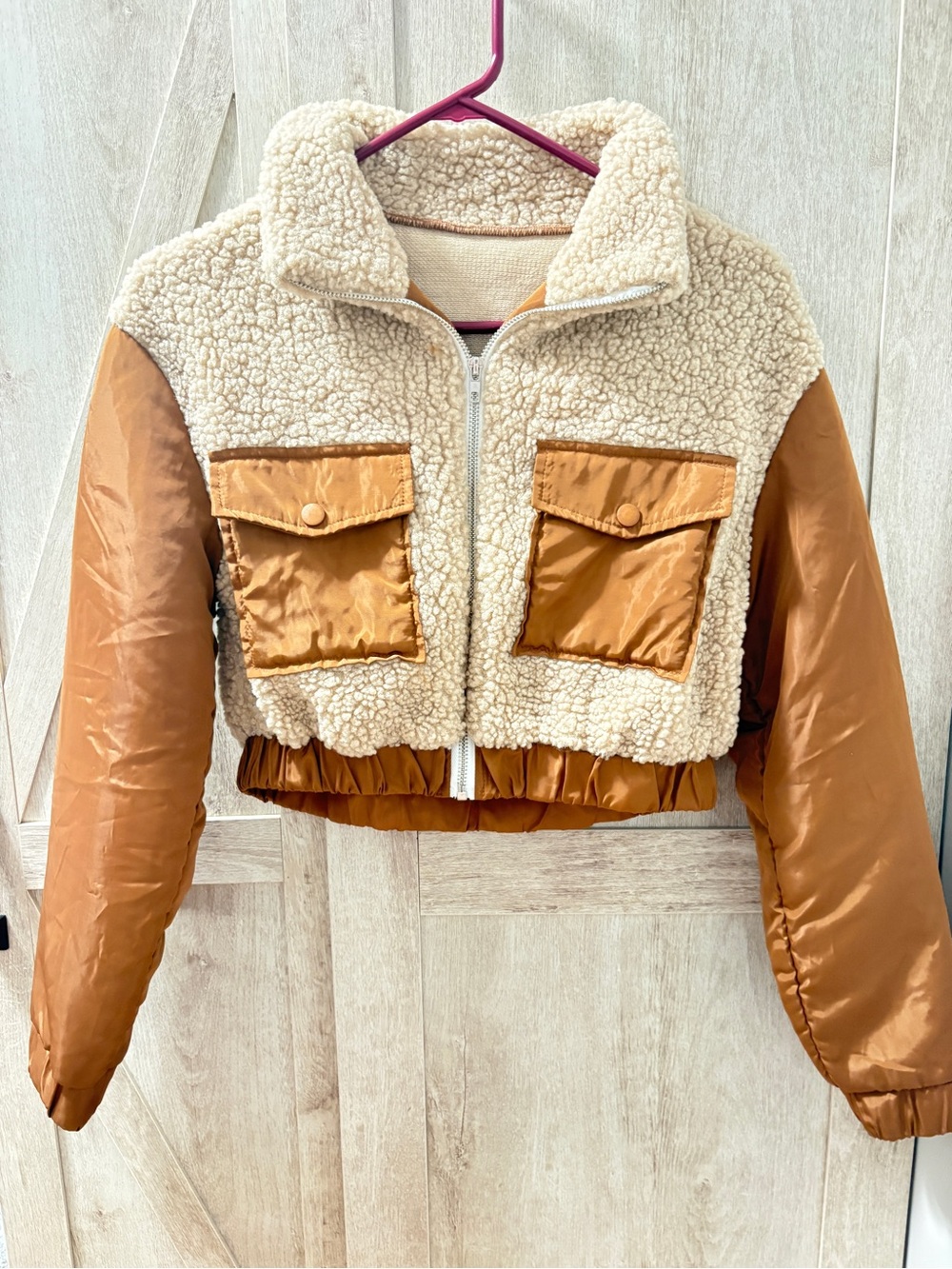 Cropped Sherpa Utility Jacket Cream & Brown | XS/S